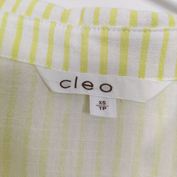 Cleo Women's Shirt Blouse Size XS Striped White Yellow Cotton Lightweight Casual - Picture 2 of 10